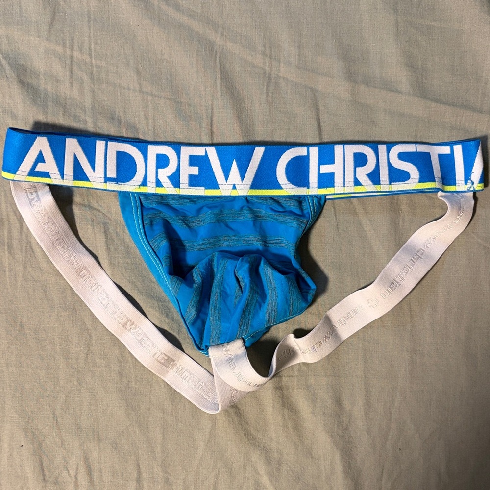 Andrew Christian Bright Blue Striped Jock with White Straps